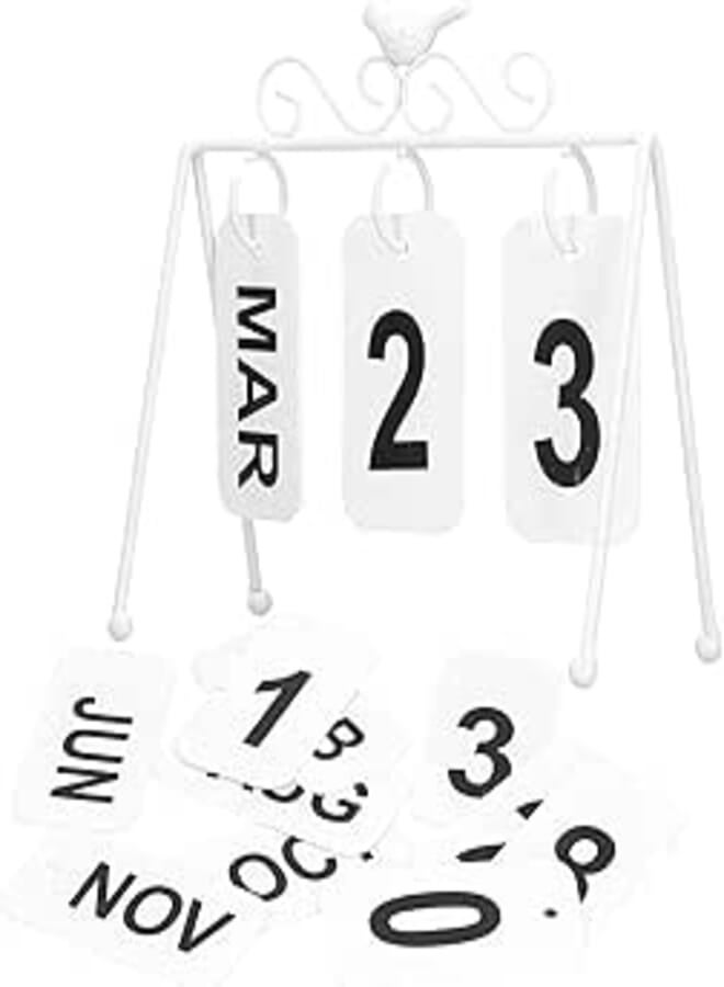 Yosoo Wrought Iron Standing Simple Style Desk Calendar Metal Flip Perpetual Calendar for Home Office Party Desktop Decoration